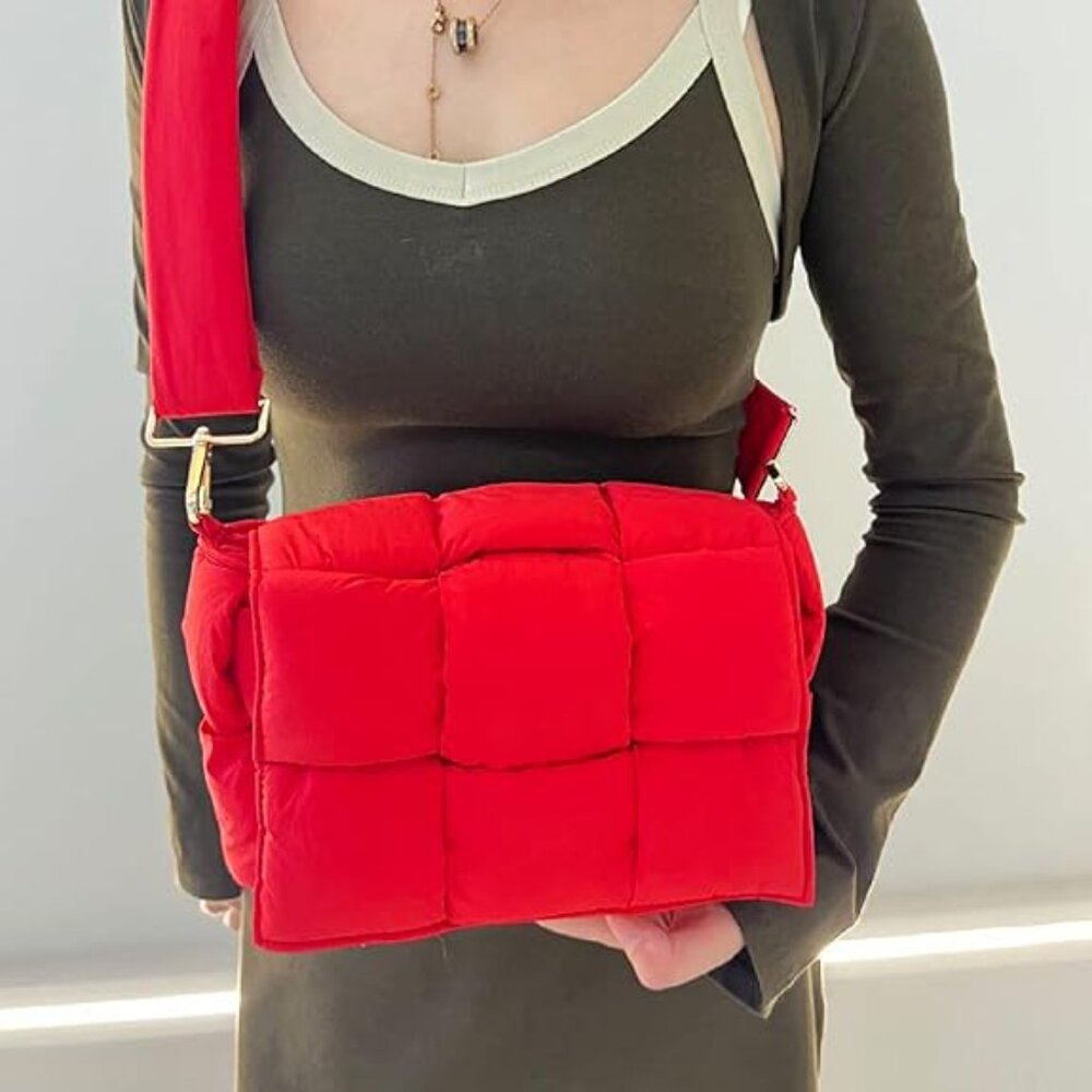 Neiman Marcus Woven Quilted Red Crossbody Purse - Picture 3 of 4